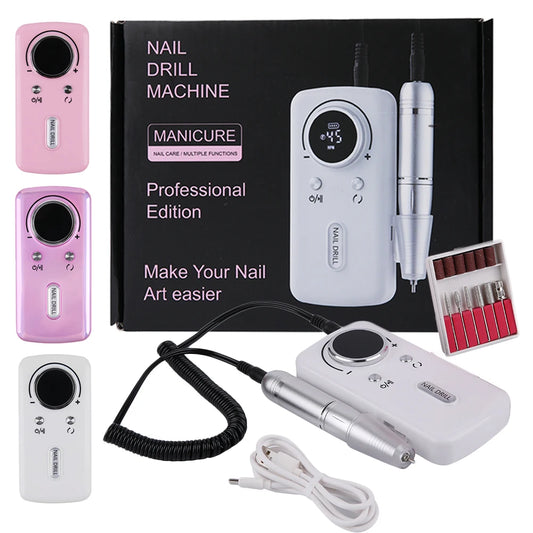 45000RPM Professional Rechargeable Electric Nail Drill Machine Portable Cordless Nail File For Acrylic Gel Nails Remove